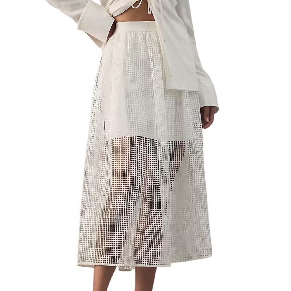 ANTHROPOLOGIE SUNDAY IN BROOKLYN White Grid Mesh Overlay Skirt NWOT Small